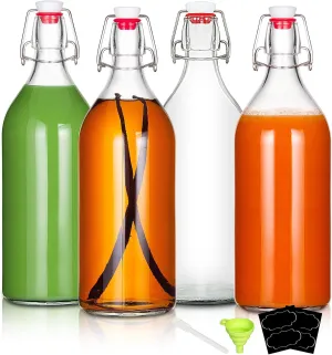 YEBODA 32oz Swing Top Bottles -Glass Beer Bottle with Airtight Rubber Seal Flip Caps for Home Brewing Kombucha,Beverages,Oil,Vinegar,Water,Soda,Kefir (4 Pack)