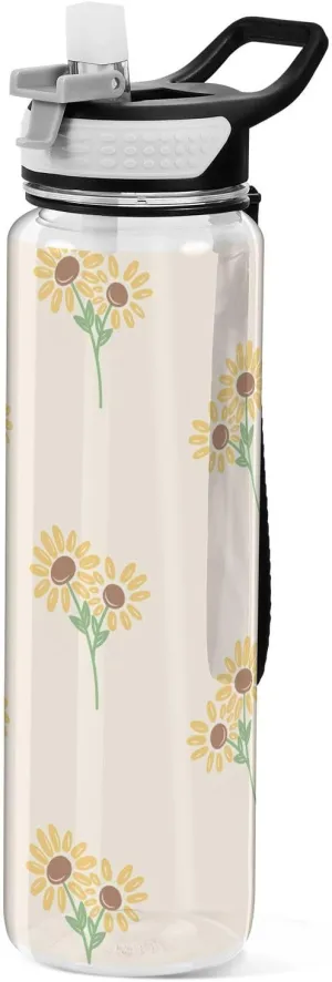 Yellow Sunflowers 32 Oz Water Bottle Straws BPA-Free Water Jugs for Drinking for Sports, Cycling, Bike