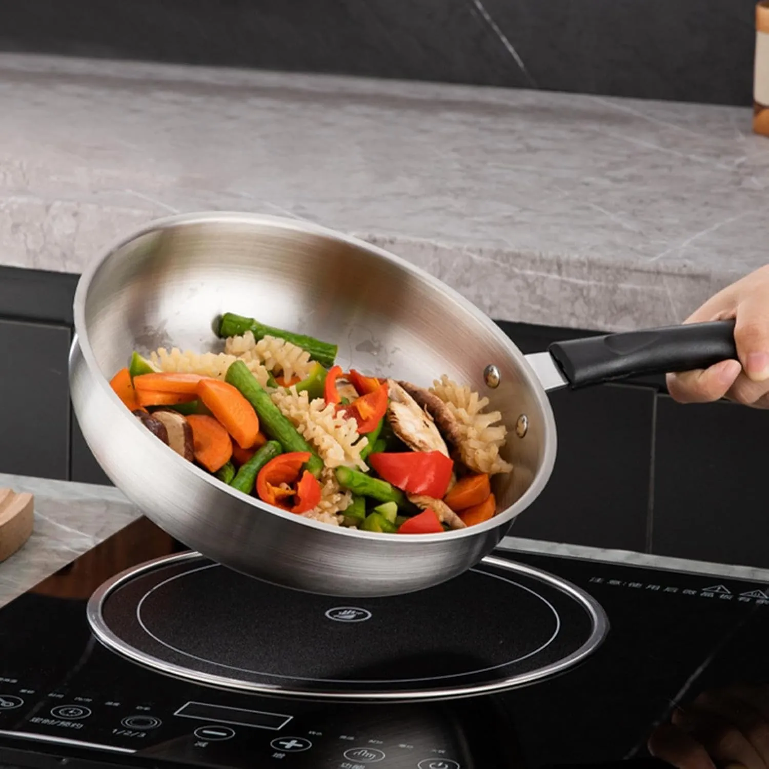 YIJU Camping Frying Pan Deep Fry Pan Nonstick Equipment Gift Flat Griddle Stainless Steel for Outdoor Activities RV Home Camping, 25.2cm