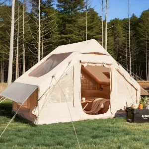 YOLENY Inflatable Tents for Camping, 4/6/8/10/12 Person Tent with TPU Skylight, Mesh Windows, Stove Jack & Pump, Easy Setup 4 Season Glamping Tent, Waterproof & Windproof