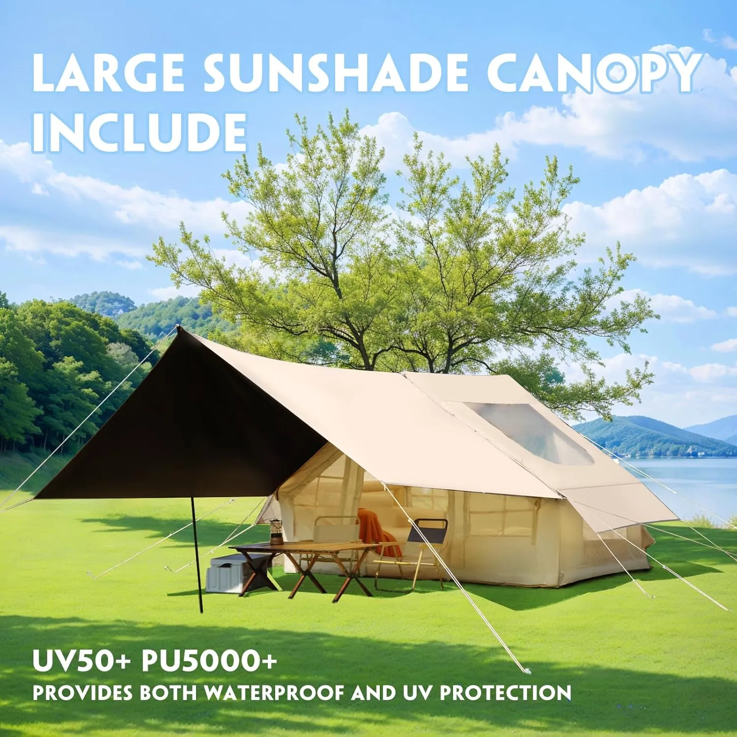 YOLENY Inflatable Tents for Camping, 4/6/8/10/12 Person Tent with TPU Skylight, Mesh Windows, Stove Jack & Pump, Easy Setup 4 Season Glamping Tent, Waterproof & Windproof