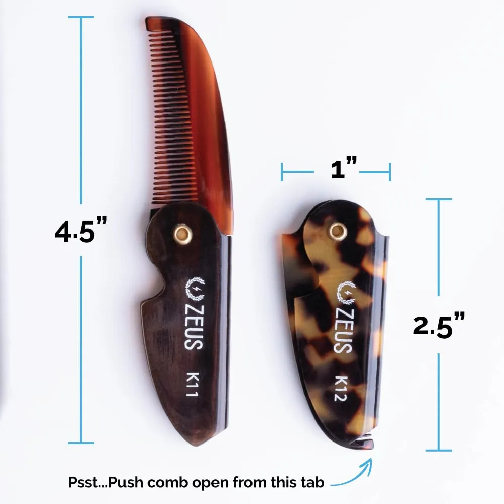 ZEUS Folding Mustache Comb, Handmade Saw-Cut Best Moustache Pocket Comb - (Traditional) - K11