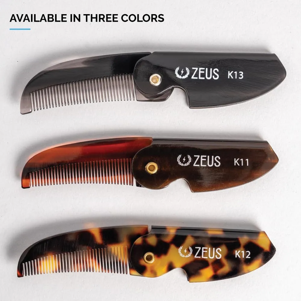 ZEUS Folding Mustache Comb, Handmade Saw-Cut Best Moustache Pocket Comb - (Traditional) - K11