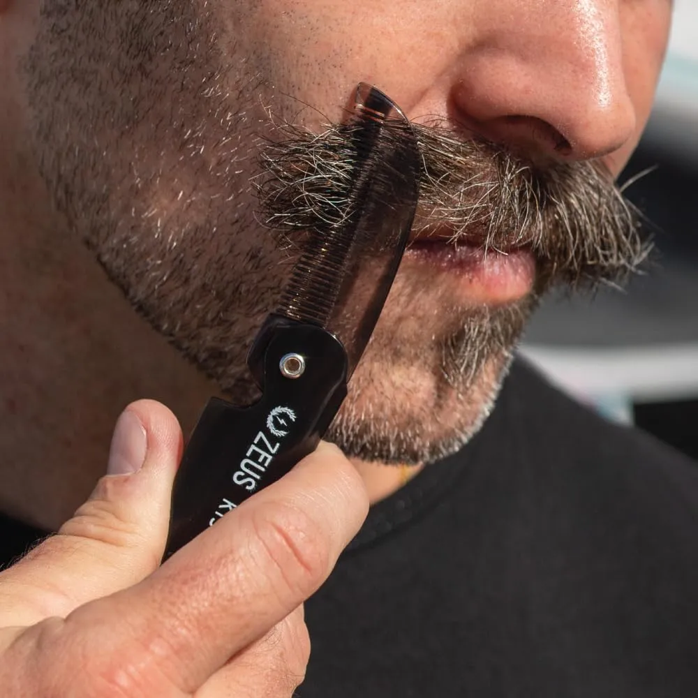 ZEUS Folding Mustache Comb, Handmade Saw-Cut Best Moustache Pocket Comb - (Traditional) - K11