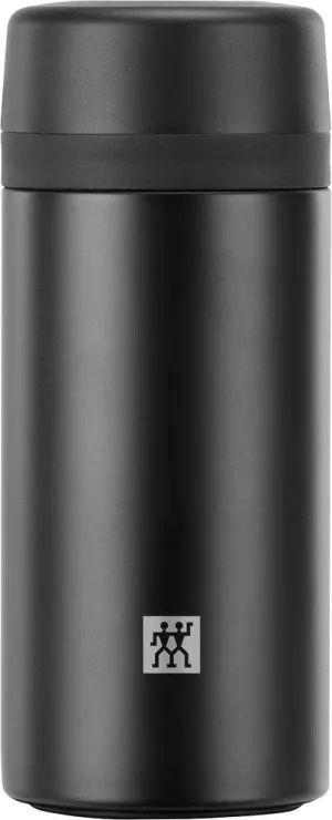 Zwilling Thermo Thermos Flask, Integrated Filter Insert, Vacuum Flask for Tea & Infused Water, Double Wall Insulation, 420 ml, Height: 17,2 cm, Black