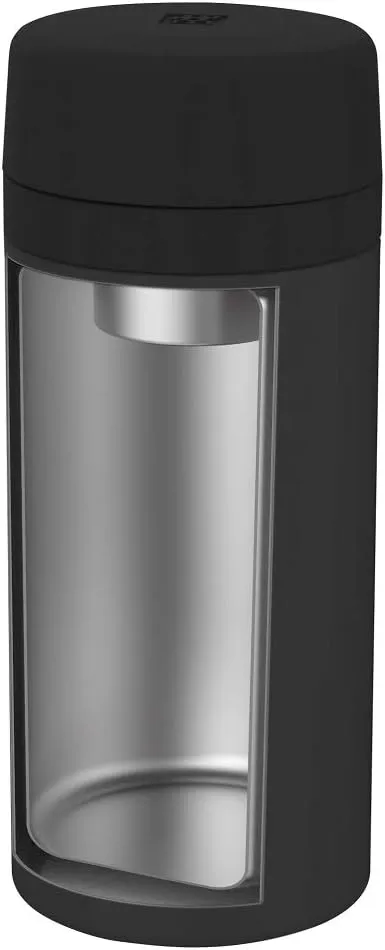 Zwilling Thermo Thermos Flask, Integrated Filter Insert, Vacuum Flask for Tea & Infused Water, Double Wall Insulation, 420 ml, Height: 17,2 cm, Black