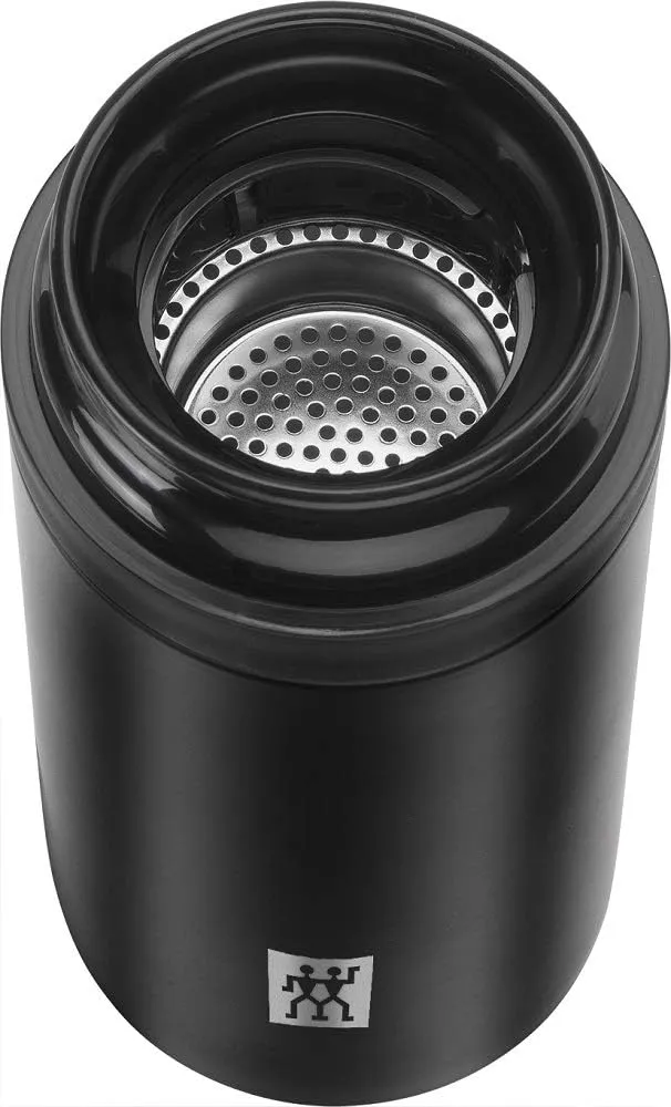 Zwilling Thermo Thermos Flask, Integrated Filter Insert, Vacuum Flask for Tea & Infused Water, Double Wall Insulation, 420 ml, Height: 17,2 cm, Black